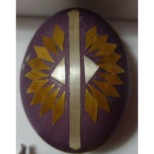 Vintage Romanian Pysanky Hand Painted Real Easter Egg Purple Gold Stripe Flower